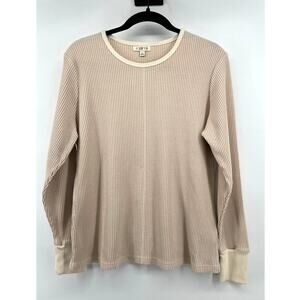 Molly Yeh Women's Waffle Knit Crewneck Shirt Size L Cream Ribbed Cuffs